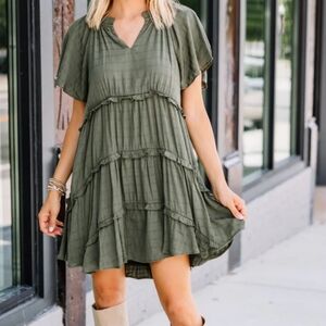 Entro Green Flutter Sleeve Mini Dress